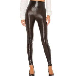 SPANX dark brown croc embossed faux leather high-waisted leggings
